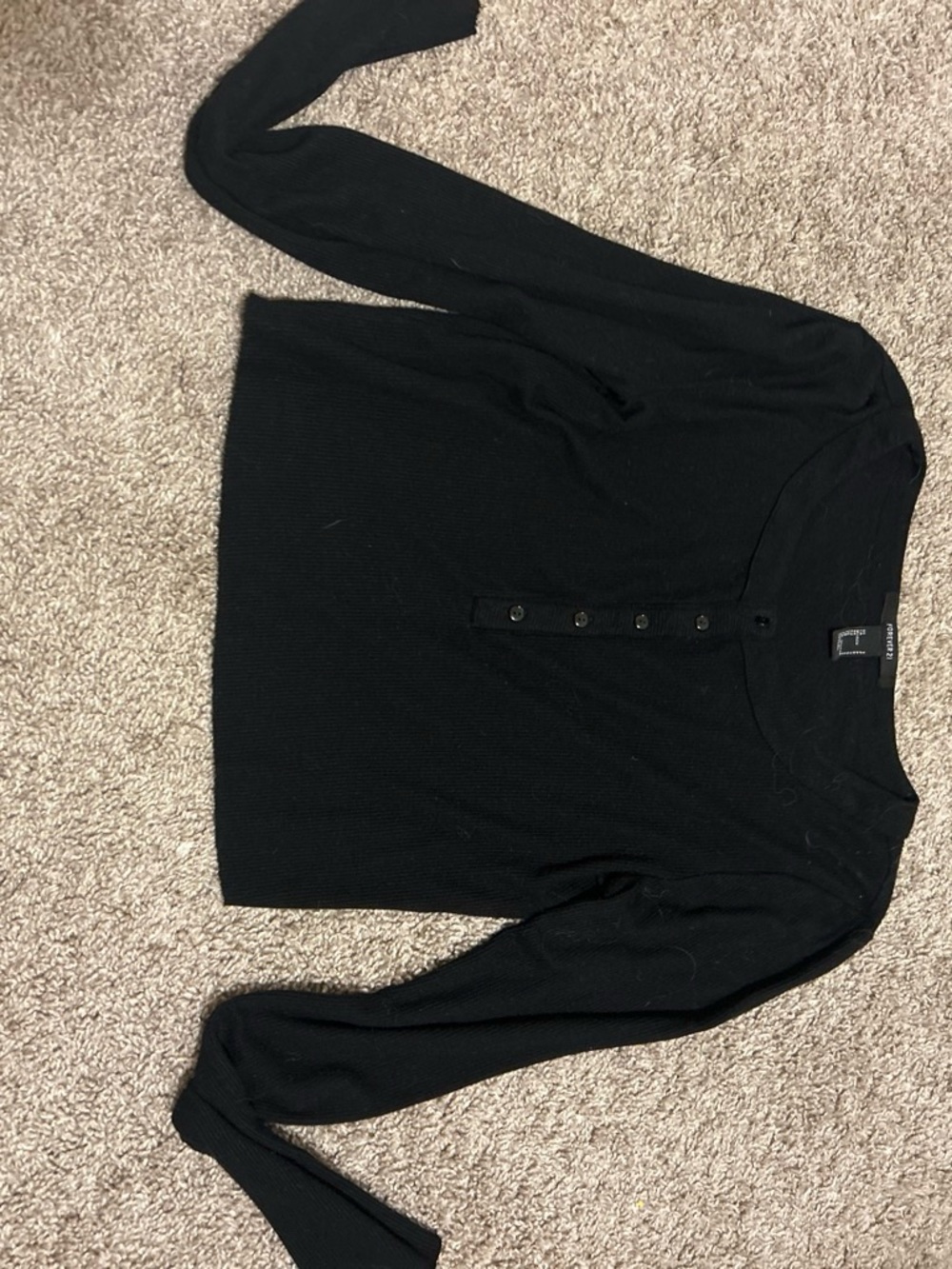 Forever 21 Black Ribbed Long-Sleeve Crop Henley Top
